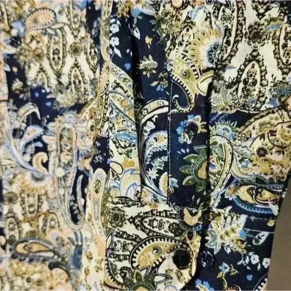 Mens Silver Stone Blue Cream Gold Paisley Shirt Modern Fit NWT Size M - Picture 3 of 7